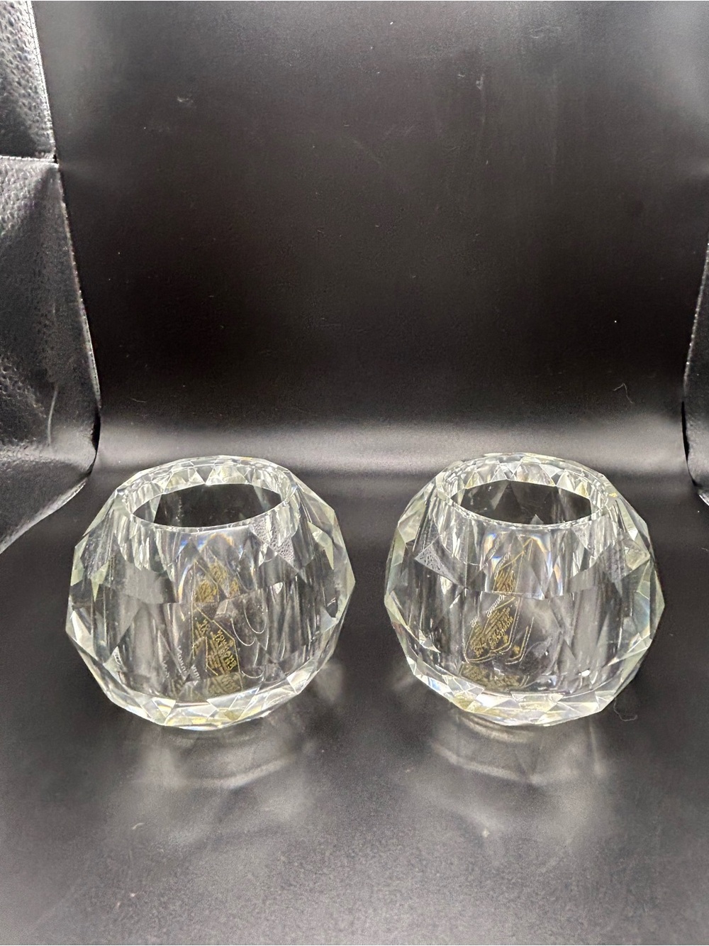 Shannon Crystal Faceted Votive Candle Holders Set of 2 Lead Crystal New Box